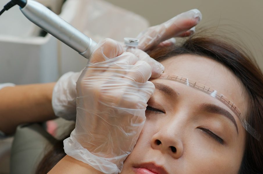 Woman undergo eyebrow microblading, permanent makeup Skin Vegan Med Spa, Black Pariah & Fresh Juice Bar, CEO Jazmin Meredith, Injectables, Hair Salon, Microblading, Facials, Hydro Bar, Waxing, Foot Detox in Atlanta, GA